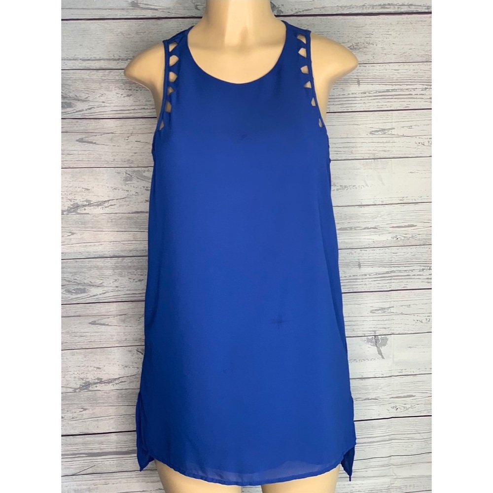 Socialite Semi Sheer Keyhole Tank Blouse Sz L